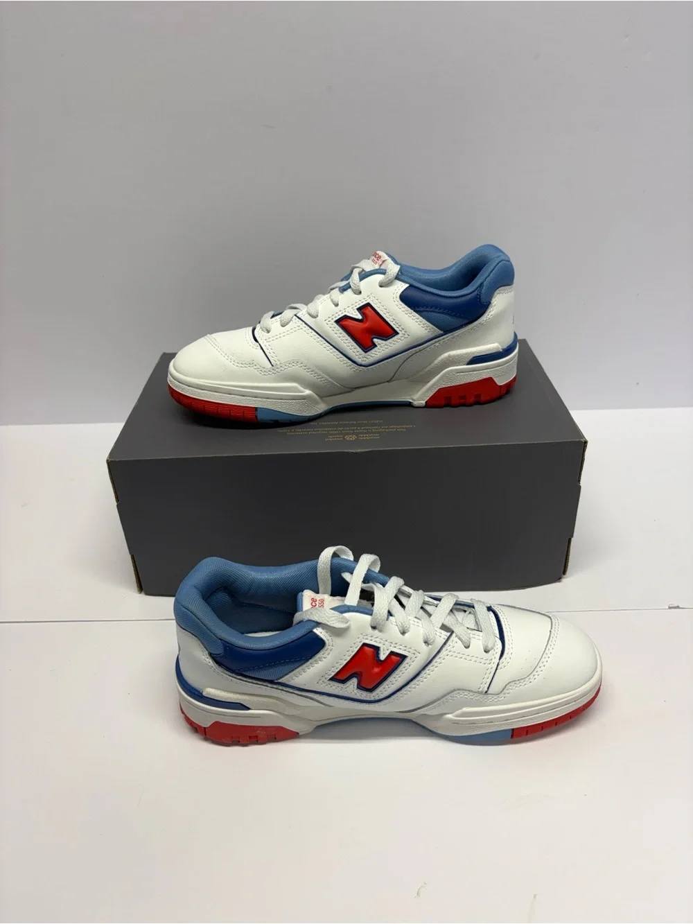 New Balance Kids White Sneakers with Blue and Red Accents / no original box /